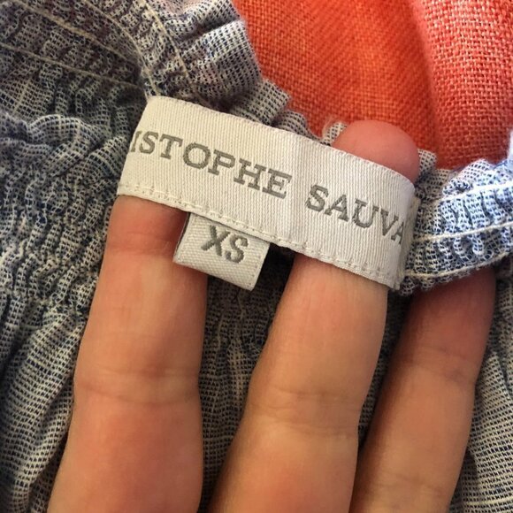 Christophe Sauvat Bolshoi Top Sz S Blue Chambray Embroidered Off Shoulder - Picture 5 of 7